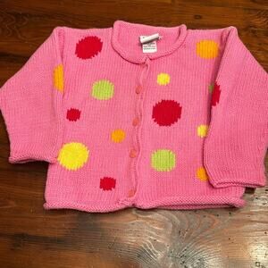 Girls knit pink polka dot cardigan VGUC size 24 months